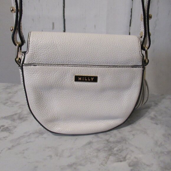 Milly White Leather Crossbody Bag Pebbled Tassel - Picture 9 of 11